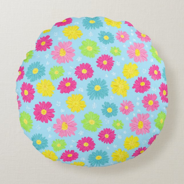 Colorful Daisies Rund Kudde (Framsidan)