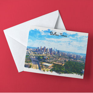 Colorful Dallas Texas Panorama City View Vykort
