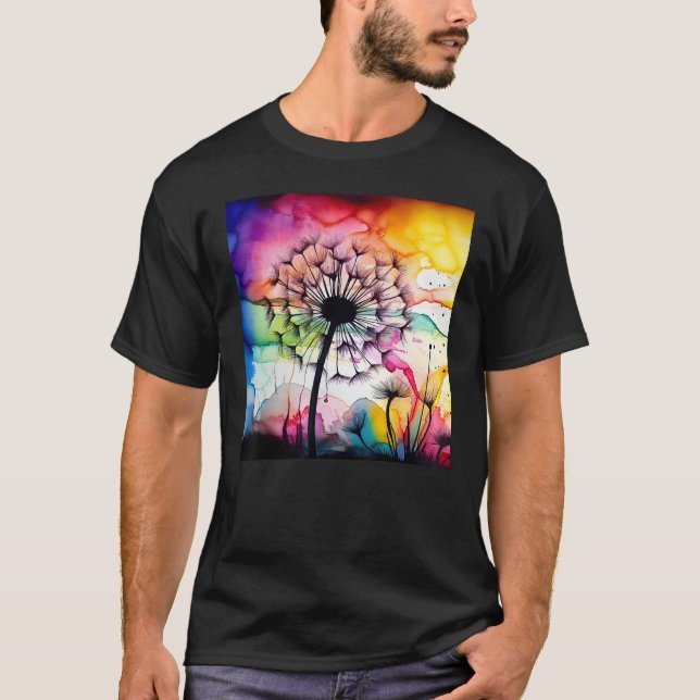 Colorful dandelion watercolor optics blowball t shirt (Framsida)