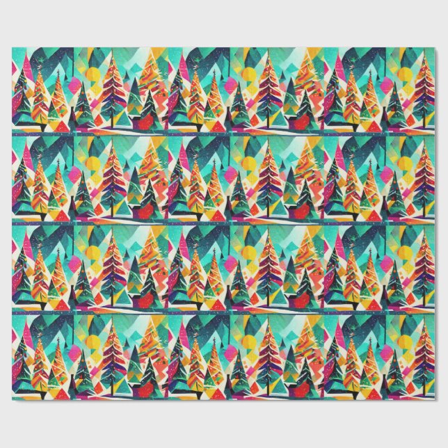 Colorful design of Christmas trees Presentpapper (Platt)