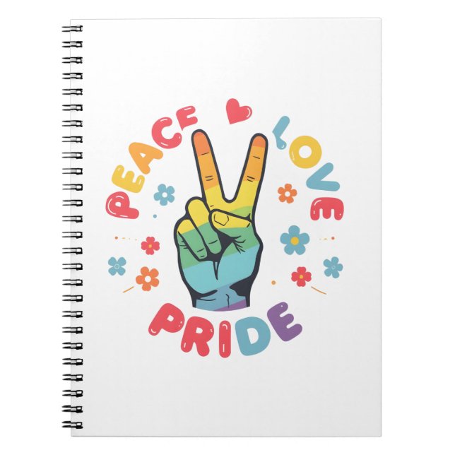 Colorful design with peace, love and pride hand anteckningsbok (Framsidan)