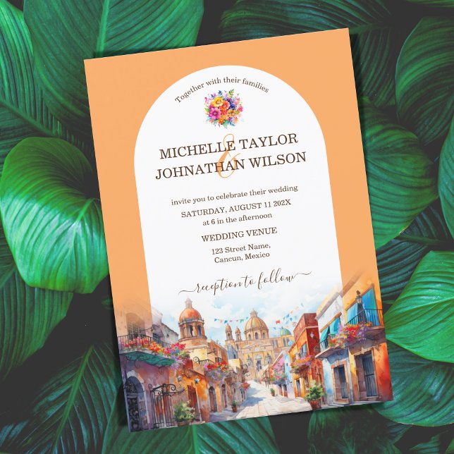 Colorful Destinations Wedding Mexico Flowers Fiest Inbjudningar (colorful mexico wedding)