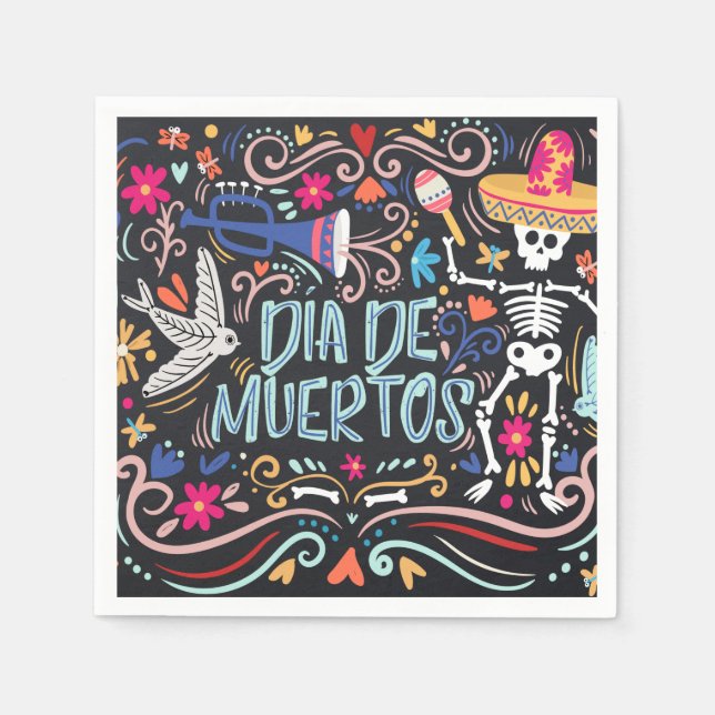 Colorful Dia de los Muertos | Napkin Pappersservett (Framsidan)