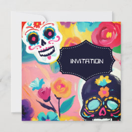 Colorful Dia De Los Muertos sockerskalle Inbjudningar
