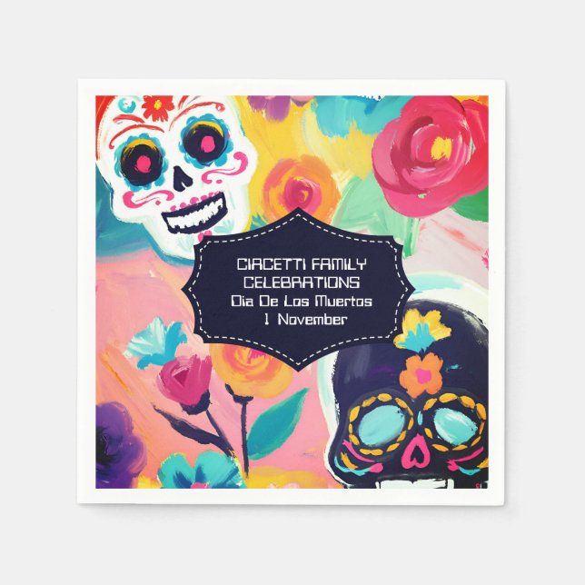 Colorful Dia De Los Muertos sockerskalle Pappersservett (Framsidan)