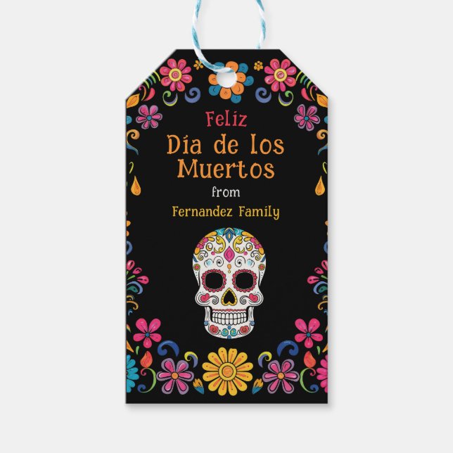💀 🎉 Colorful Día de Muertos Party Presentetikett (Framsidan)