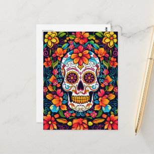 Colorful Dia de Muertos ☠️ Sugar Skull Vykort