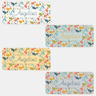 Colorful dinosaur cartoon cute pattern white name  klistermärke