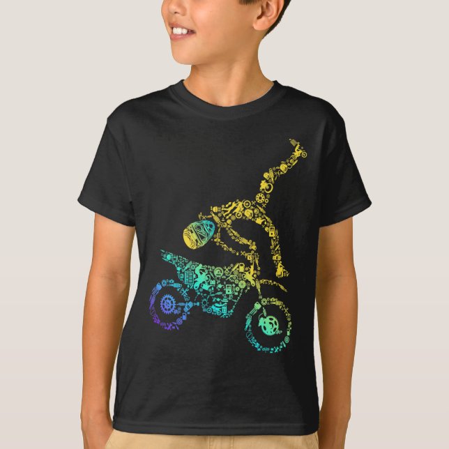 Colorful Dirt Bike Rider Motocross T Shirt (Framsida)