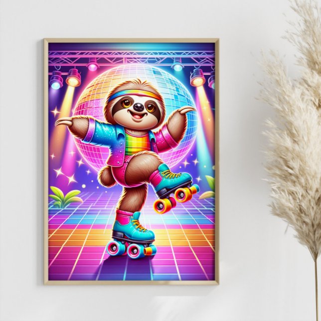 Colorful Disco Sloth Funny Dancing Sloth Art Poster (Skapare uppladdad)