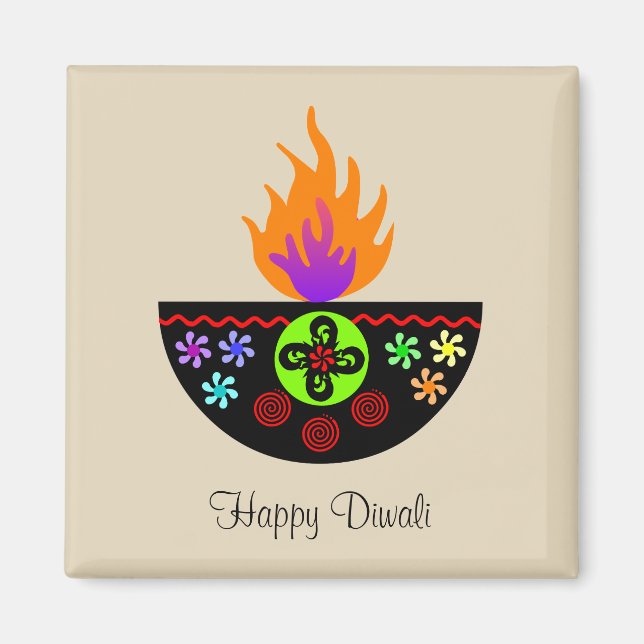 Colorful Diwali Lamp Diya Magnet (Framsidan)