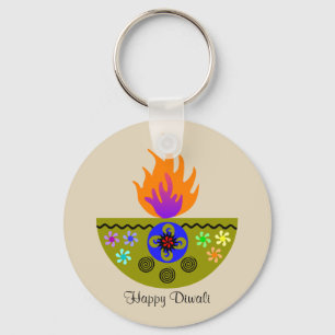 Colorful Diwali Lamp Diya Nyckelring
