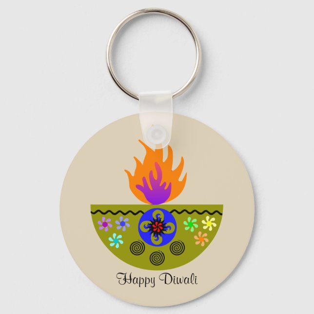 Colorful Diwali Lamp Diya Nyckelring (Framsida)
