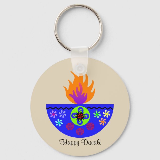 Colorful Diwali Lamp Diya Nyckelring (Framsida)