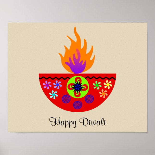 Colorful Diwali Lamp Diya Poster (Framsidan)
