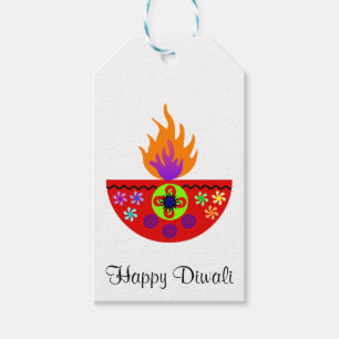 Colorful Diwali Lamp Diya Presentetikett