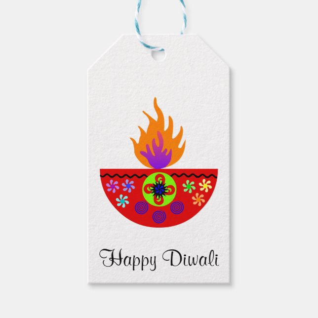 Colorful Diwali Lamp Diya Presentetikett (Framsidan)