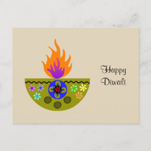 Colorful Diwali Lamp Diya Vykort