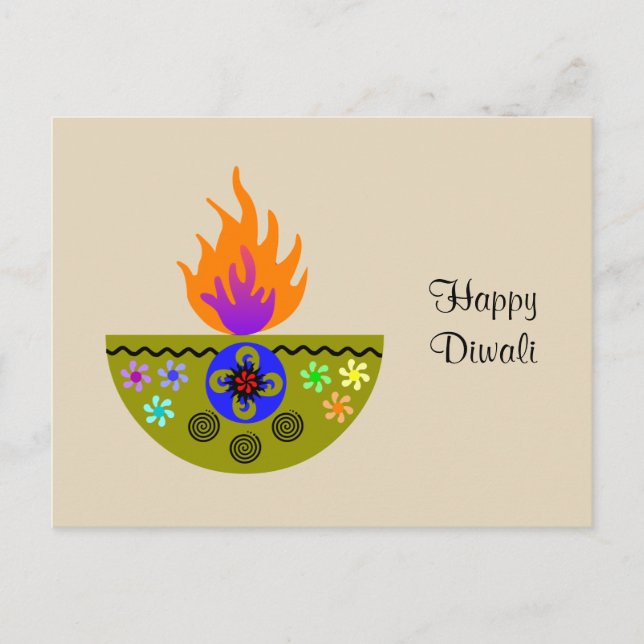 Colorful Diwali Lamp Diya Vykort (Framsida)