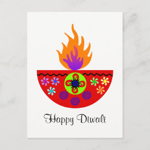 Colorful Diwali Lamp Diya Vykort