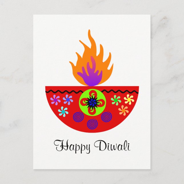 Colorful Diwali Lamp Diya Vykort (Framsida)