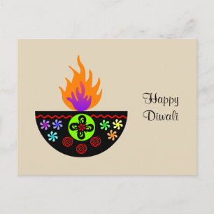 Colorful Diwali Lamp Diya Vykort