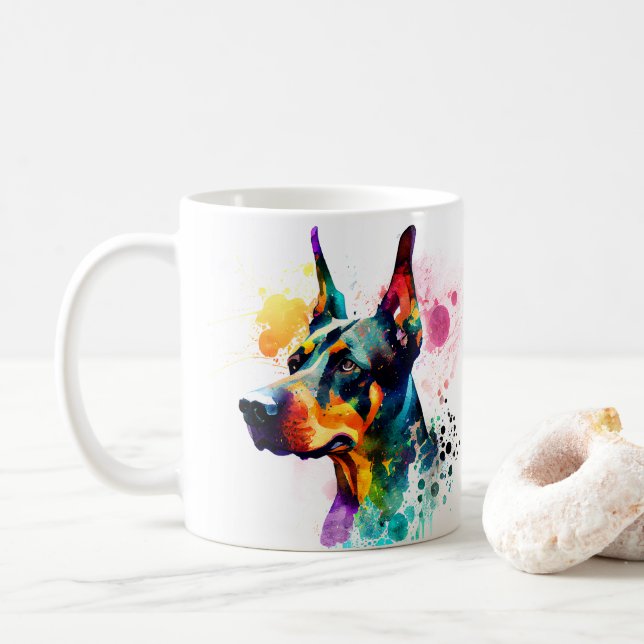 Colorful Doberman Pincher Hund Pet Coffee Mugg, Ko Kaffemugg (Med munk)