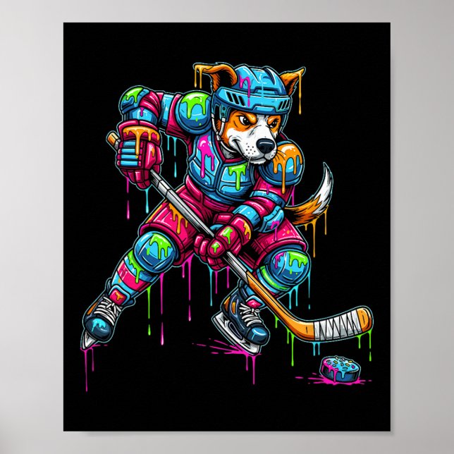 Colorful Dog Hockey Ice Cream Drip Player  Poster (Framsidan)