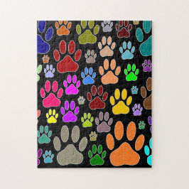 Colorful Dog Paw Prints On Black Pussel