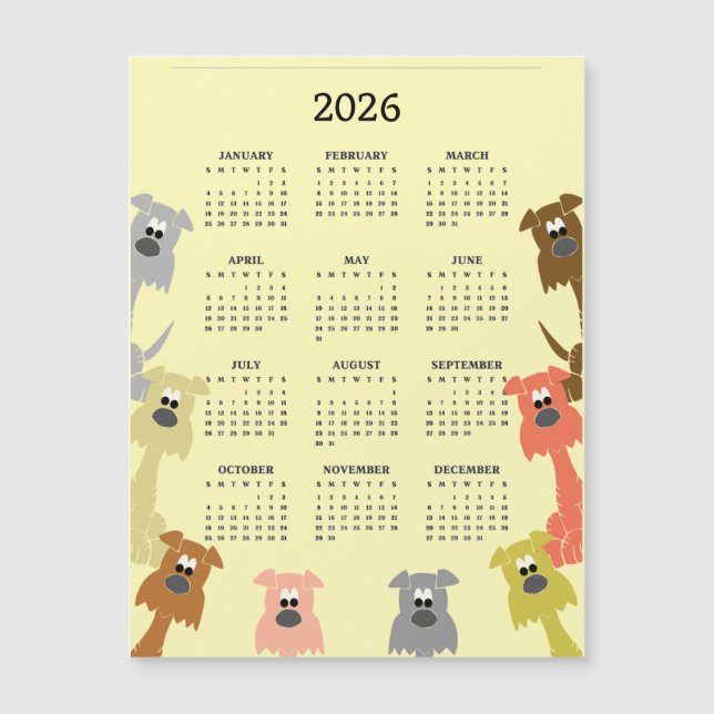 Colorful Dogs 2026 Calendar Magnetic Card (Framsida)