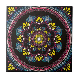 Colorful Dot Art Mandala Helig Geometry Boho Kakelplatta