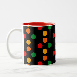 Colorful Dots on Black Mid Century Modern Retro Två-Tonad Mugg