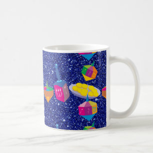 Colorful Dreidels Blue Faux Glitter Kaffemugg