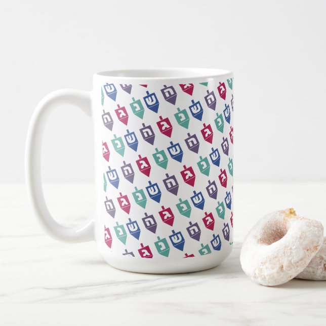 Colorful Dreidels Hanukkah Kaffemugg (Med munk)