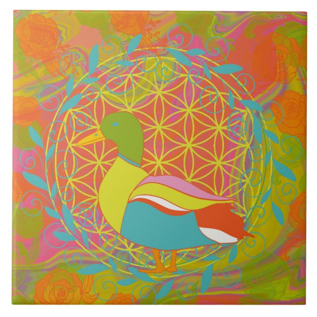Colorful Duck – Vibrant Nature-Inspired Art Kakelplatta (Framsidan)