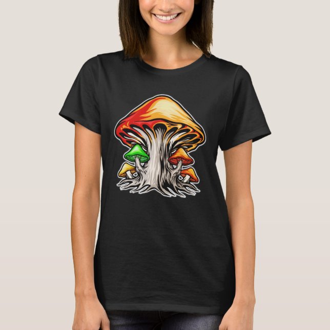 Colorful Earthy Psychedelic Mushroom Art T Shirt (Framsida)