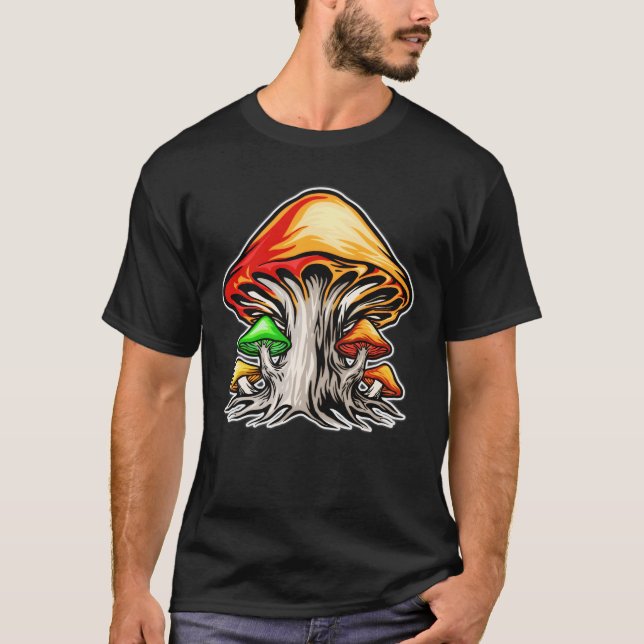 Colorful Earthy Psychedelic Mushroom Art T Shirt (Framsida)