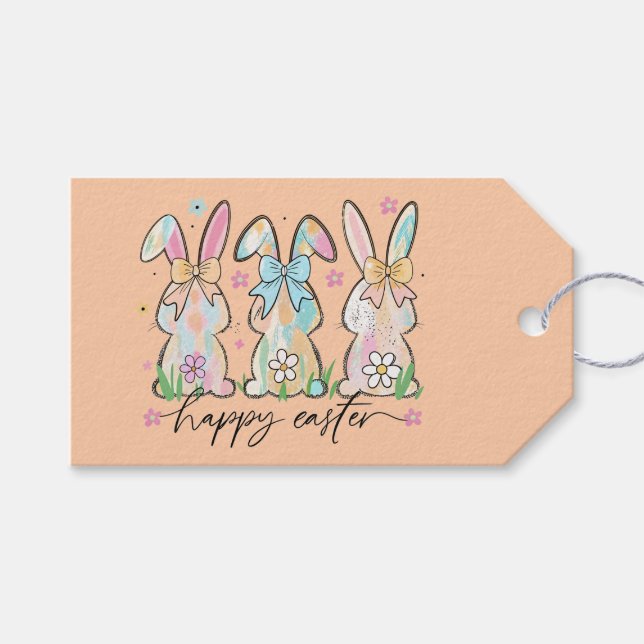 Colorful Easter Bunnies with Bows Presentetikett (Framsidan (Horisontell))