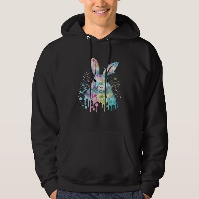 Colorful Easter Bunny Face Artsy Style Hoodie (Framsida)
