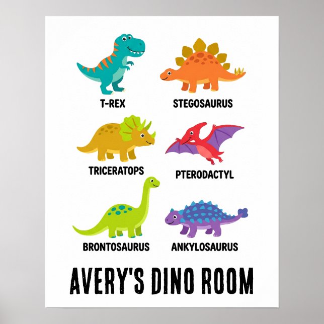 Colorful Educational Dinosaurs Kids Room Poster (Framsidan)