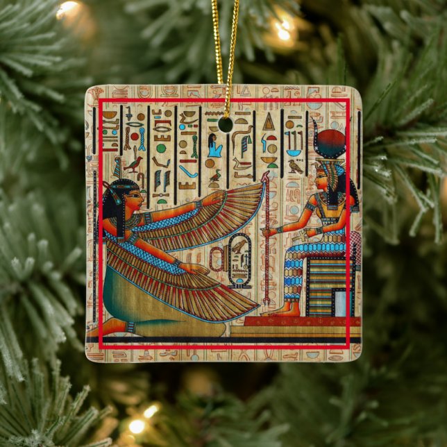 Colorful Egyptian Art på en Julgransprydnad Keramik (Träd)
