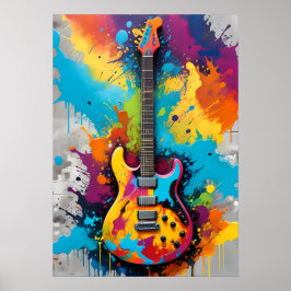 Colorful Electric Guitar Graffiti, Music Vibes Poster