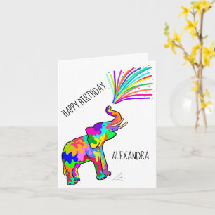 Colorful Elephant Art Grattis på födelsedagen Kort