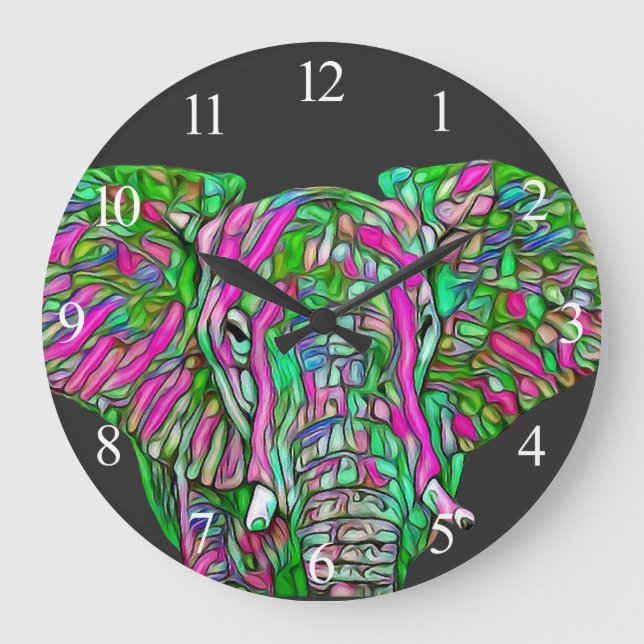 Colorful Elephant  Stor Klocka (Framsida)