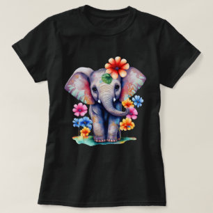 Colorful Elephant with Flowers T Shirt