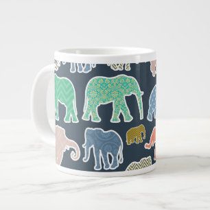 Colorful Elephants, Mönster of Elephants, Zigzag Jumbo Mugg