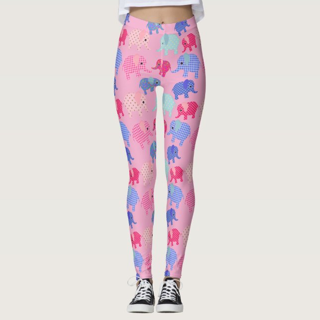 Colorful Elephants Pink Leggings (Framsida)