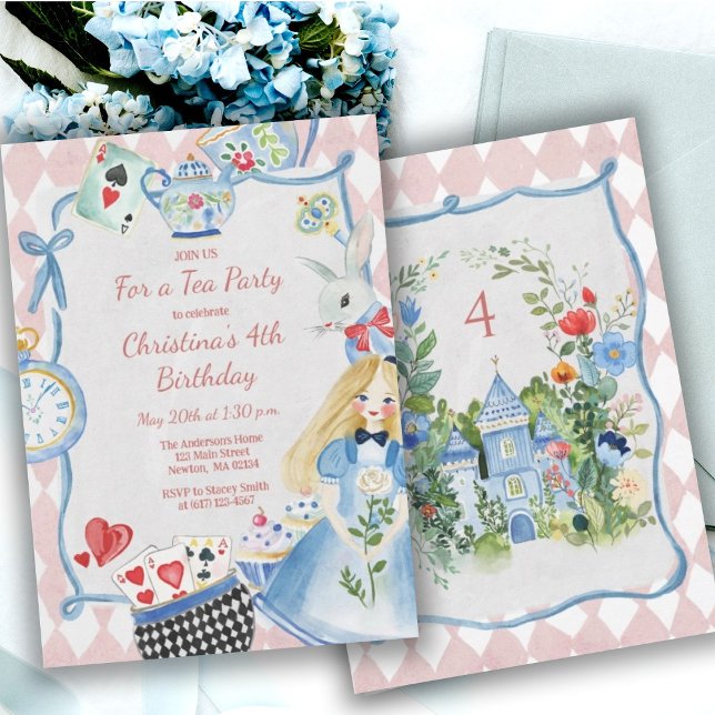 Colorful Enchanted Alice i Wonderland Birthday Inbjudningar (Skapare uppladdad)