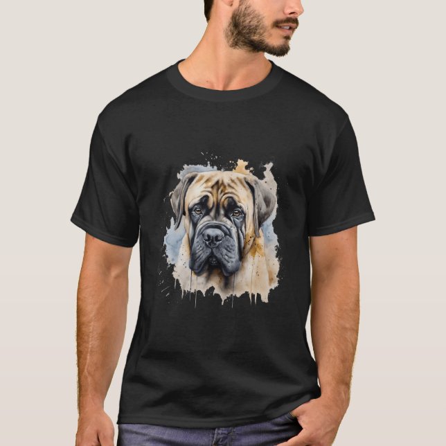 Colorful English Mastiff Watercolor Art T Shirt (Framsida)