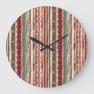 Colorful Ethnic Boho Tribal Mönster Stor Klocka